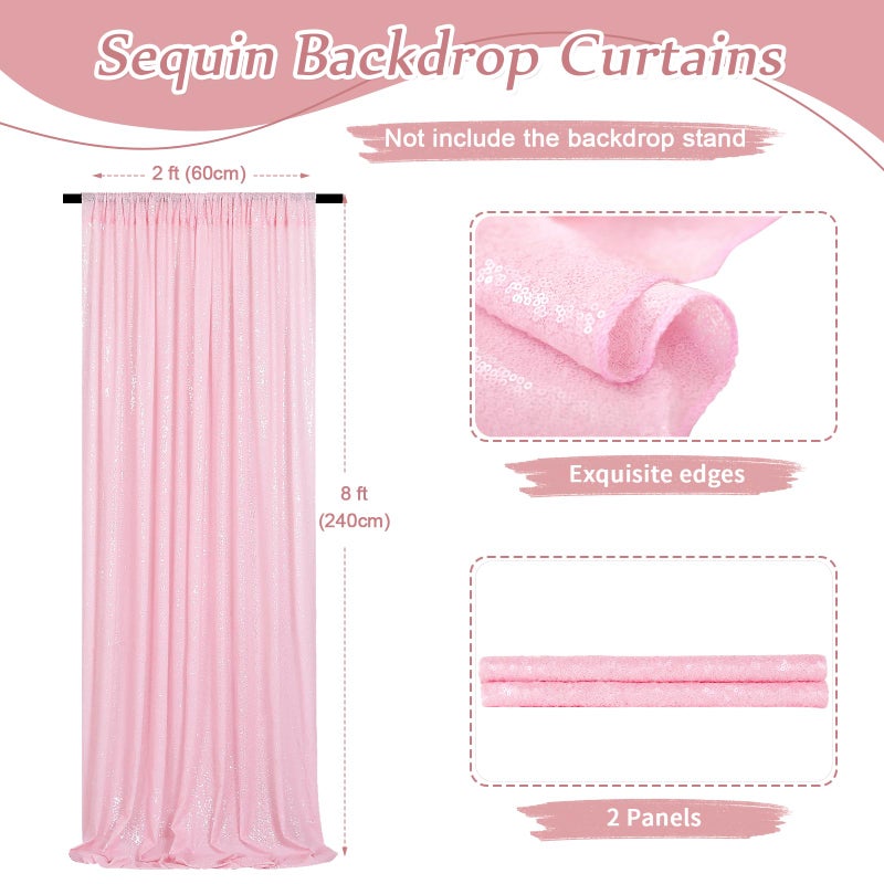 SoarDream Pink Sequin Backdrop Curtains 2 Pieces 2ftx8ft Photography Background Party Curtain Glitter Wedding Backdrop Fabric for Christmas Party Decoration - Image 3